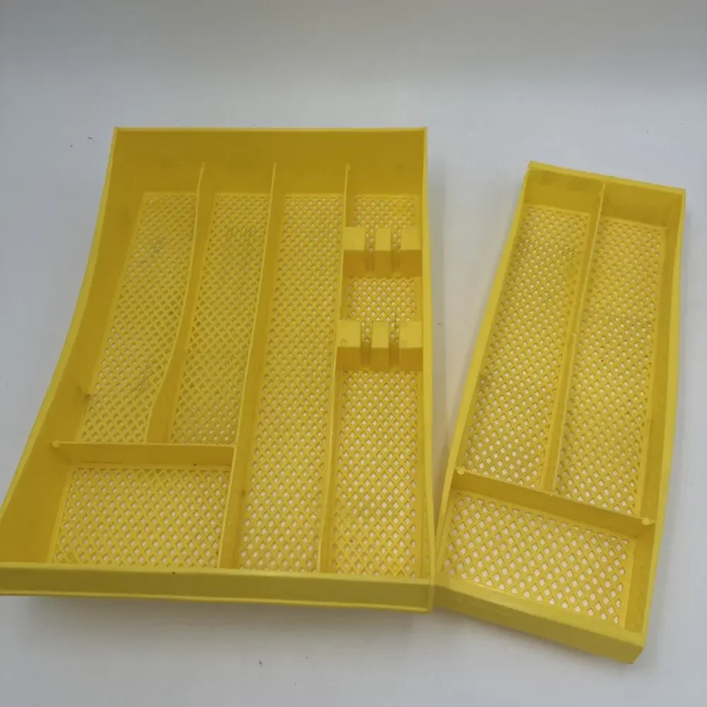 Vintage Yellow Mesh Bottom Plastic Utensil Drawer Organizer Tray